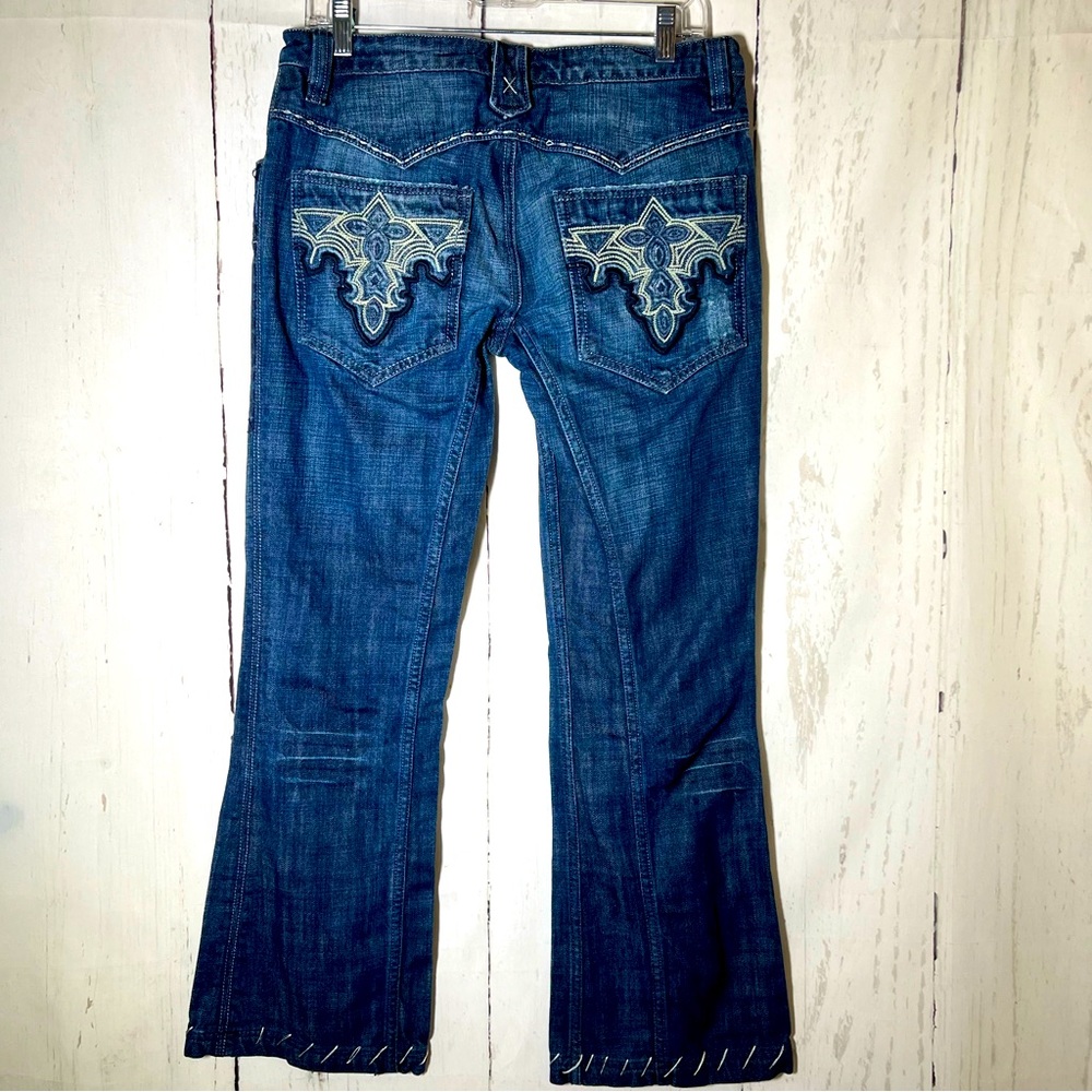 Antik Denim Embroidered Distressed Bootcut Jeans Size 31
